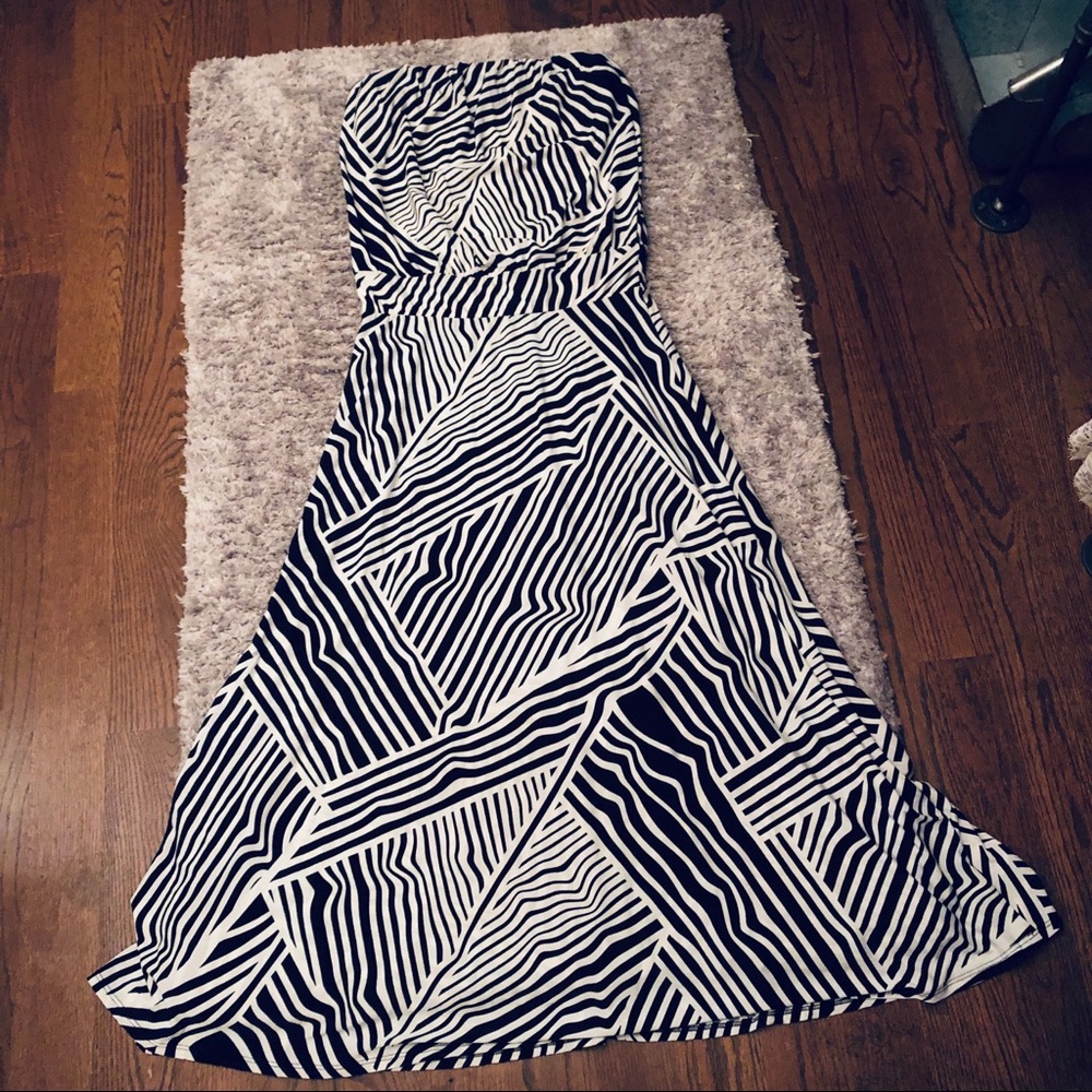 Black and White strapless maxi